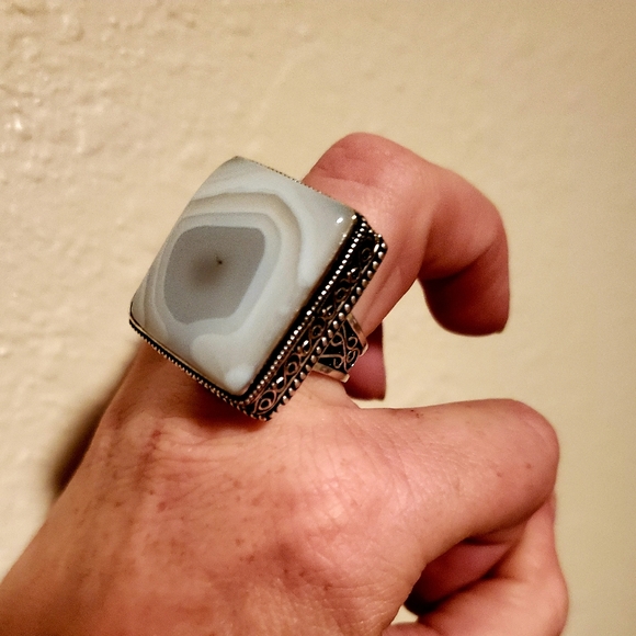 New Huge Botswana Agate 925 Silver Statement Ring. - Picture 11 of 12